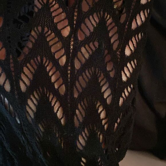 EUC American Apparel Womens Large Herringbone Cutout Black Pantyhose Tights M/L - Picture 4 of 4